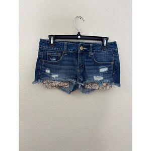 American Eagle Distressed Denim Shorts Womens 2 Blue Sequin Pocket Cut Off A1000